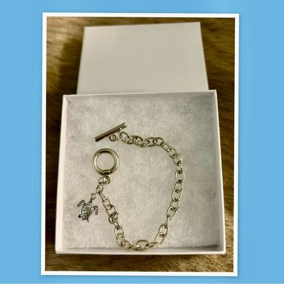 Sea Turtle Charm Toggle Clasp Link Chain Bracelet - Picture 1 of 2
